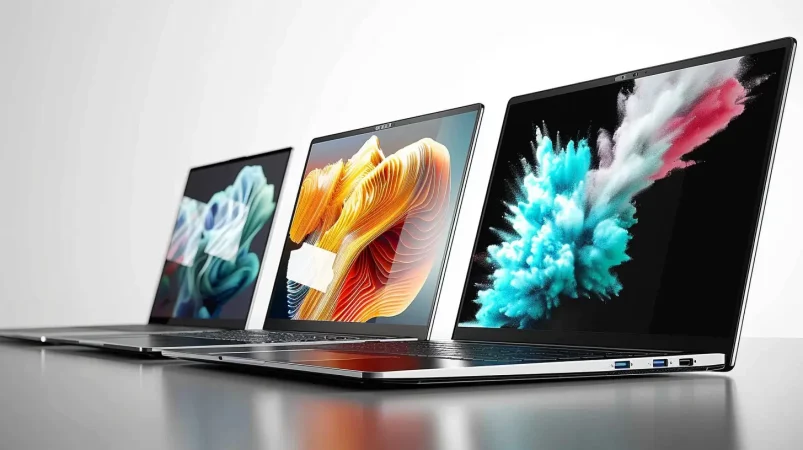 a-row-of-laptops-with-colourful-screens-grey-background-and-reflective-table_1